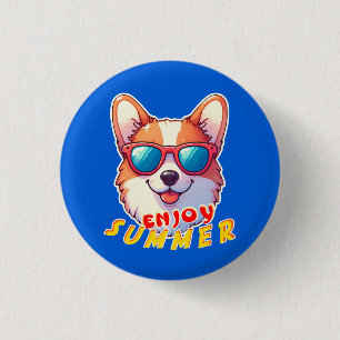 Bóton Redondo 2.54cm Corgi veste óculos escuros Aproveite o verão