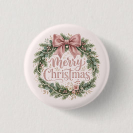 Bóton Redondo 2.54cm Coroa de Natal Tradicional Rosa | Pinkmas