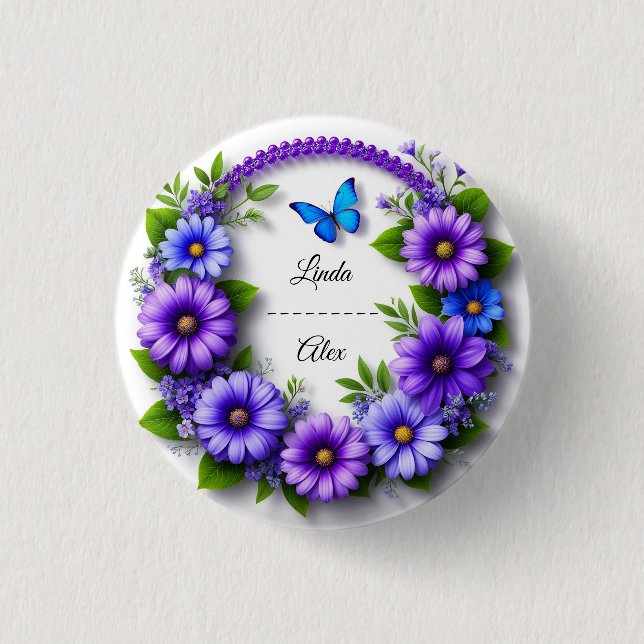 Bóton Redondo 2.54cm Coroa Floral de Casamento (Frente)
