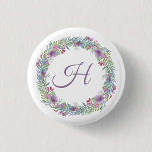 Bóton Redondo 2.54cm Coroa Floral Monogramada Personalizada