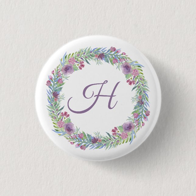 Bóton Redondo 2.54cm Coroa Floral Monogramada Personalizada (Frente)