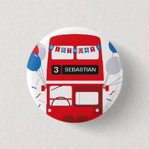 Bóton Redondo 2.54cm Crachá de aniversário personalizado do Red Bus Lon