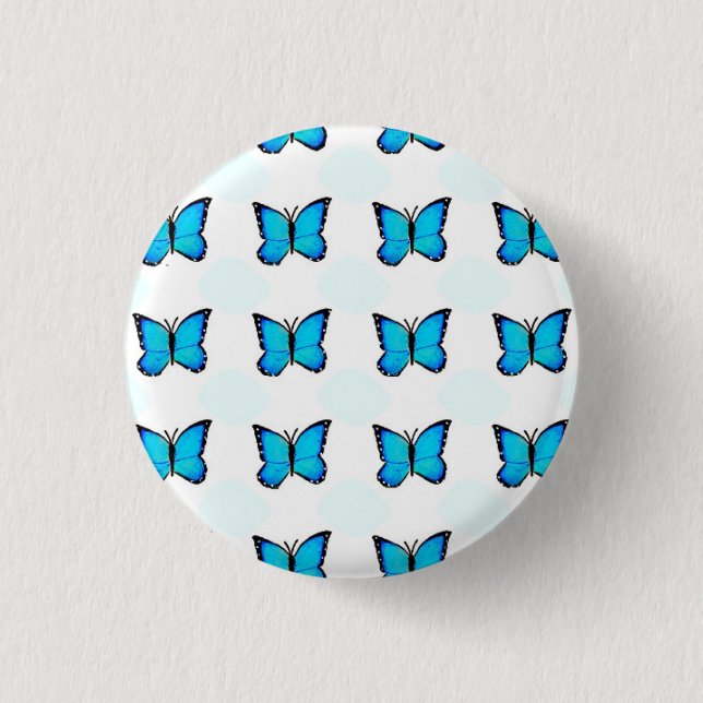Bóton Redondo 2.54cm Crachá de Borboleta Azul (Frente)