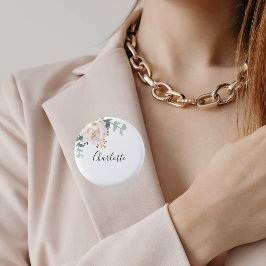 Bóton Redondo 2.54cm Crachá de nome floral branco de eucalipto