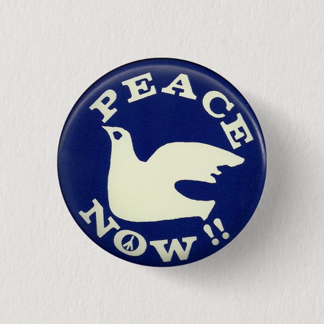 Bóton Redondo 2.54cm crachá pin button peace now anti war vietnam (Frente)