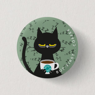 Bóton Redondo 2.54cm Crachá Sleepy Kuro Catto - Cafeína Engraçado Vicia