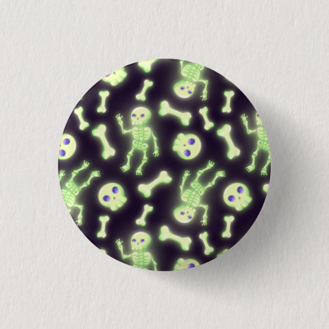 Bóton Redondo 2.54cm Crânio de Ossos do Esqueleto Brilhante e Bonito (Frente)