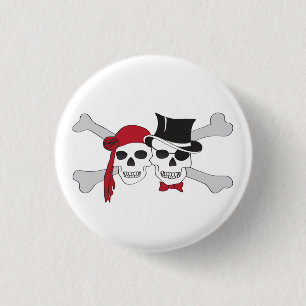 Bóton Redondo 2.54cm crânios piratas e ossos cruzados