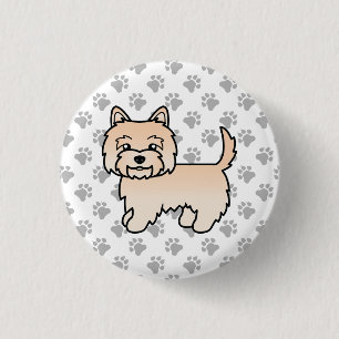 Bóton Redondo 2.54cm Cream Cairn Terrier Dog Cute Illustration Paws