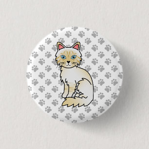 Bóton Redondo 2.54cm Creme Point Tabby Birman / Ragdoll Cute Cat & Paws