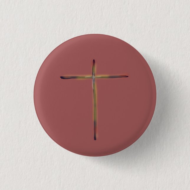 Bóton Redondo 2.54cm Cruz Cristã Mínima Rosa (Frente)