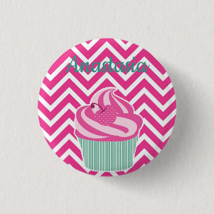 Bóton Redondo 2.54cm Cupcakes legal, incríveis, cor-de-rosa com o seu