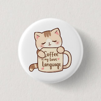 Bóton Redondo 2.54cm Cute Cat Coffee Love Language