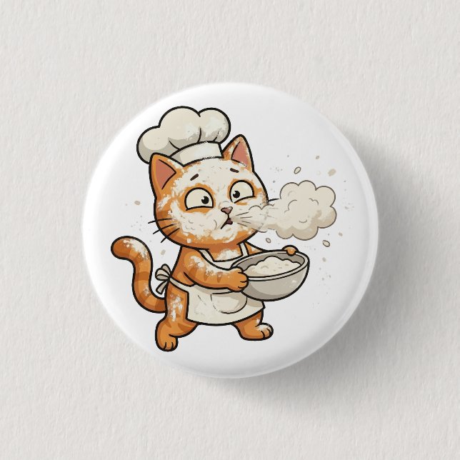 Bóton Redondo 2.54cm Cute Chef Cat Cooking Hot Food Button (Frente)
