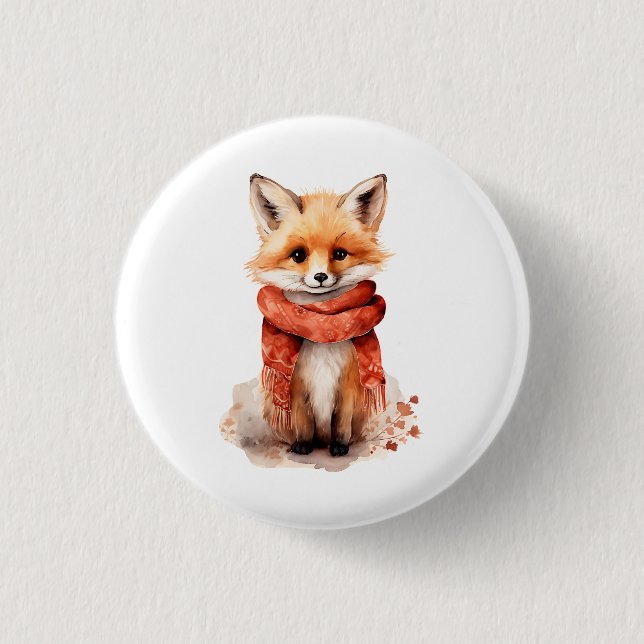 Bóton Redondo 2.54cm Cute Fox Pup in a Red Scarf (Frente)