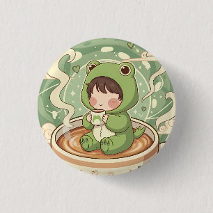 Bóton Redondo 2.54cm Cute Froggy Coffee Tale Design