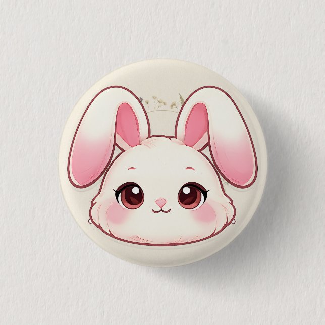 Bóton Redondo 2.54cm Cute Kawaii Bunny Face Button (Frente)