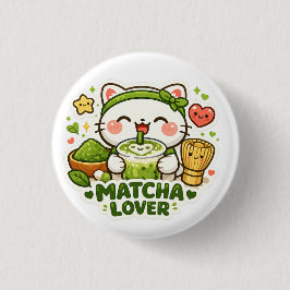 Bóton Redondo 2.54cm Cute Matcha Lover Cat
