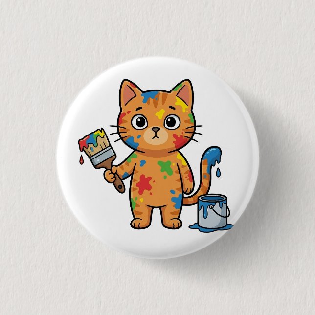 Bóton Redondo 2.54cm Cute Painter Cat Button (Frente)