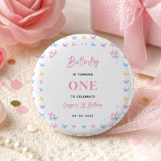 Bóton Redondo 2.54cm Cute Pink Purple Butterfly 1st Birthday for Girls