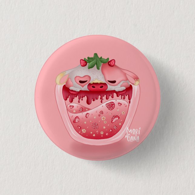 Bóton Redondo 2.54cm Cute Strawberry Button – Pink Design (Frente)