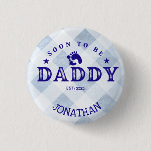 Bóton Redondo 2.54cm Dad to Be Year Name Blue Plaid