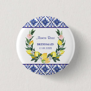 Bóton Redondo 2.54cm Damas de Honra Azulejos Italianos Limão Azul Prese