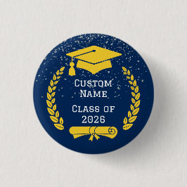 Bóton Redondo 2.54cm Dark Blue & Gold Class of 2026 Graduation Button