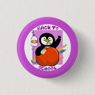 Bóton Redondo 2.54cm De volta à Escola Púrpura Pinguim