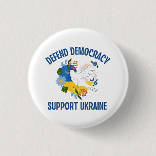 Bóton Redondo 2.54cm Defenda o apoio à democracia na Ucrânia americano