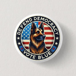 Bóton Redondo 2.54cm Defender a Democracia - Votar Azul - German shephe