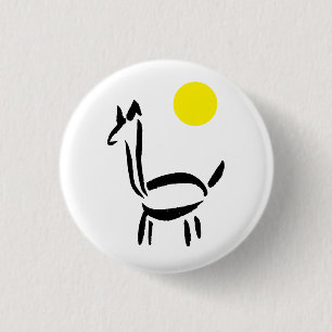 Bóton Redondo 2.54cm Desenho à Pincel Llama Alpaca Animal com Sol