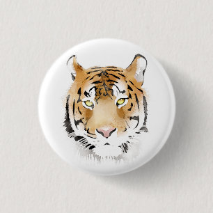 Bóton Redondo 2.54cm Desenho de Aquarela da Cabeça de Tigre