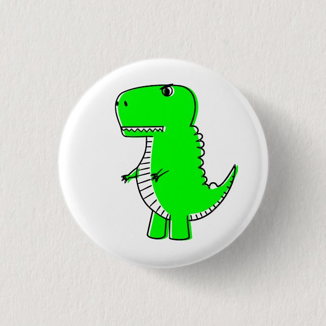 Bóton Redondo 2.54cm Desenho de Dinossauro Verde  (Frente)