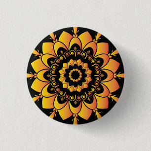 Bóton Redondo 2.54cm Desenho de Mandala Única Dourada