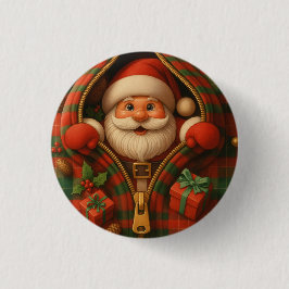 Bóton Redondo 2.54cm Desenho de Natal do Papai Noel Xadrez