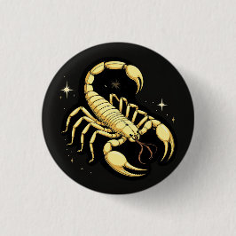 Bóton Redondo 2.54cm Desenho do Zodíaco Escorpião Dourado com Ornamento