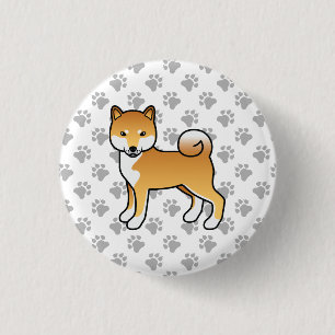 Bóton Redondo 2.54cm Desenho e pintura de um cãozinho bonito de Shiba I