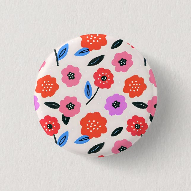 Bóton Redondo 2.54cm Desenho Han de padrão de flores (Frente)
