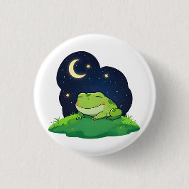 Bóton Redondo 2.54cm Design de céu noturno com sapo Kawaii observando e