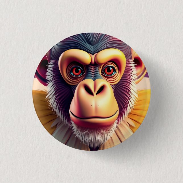 Bóton Redondo 2.54cm Design de Macaco (Frente)