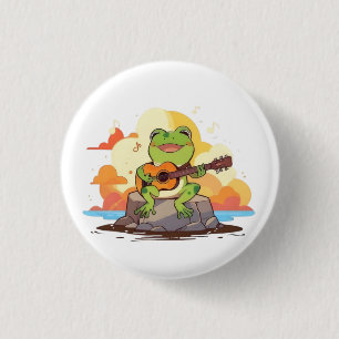 Bóton Redondo 2.54cm Design de Música Kawaii Pôr do Sol Sapo com Guitar
