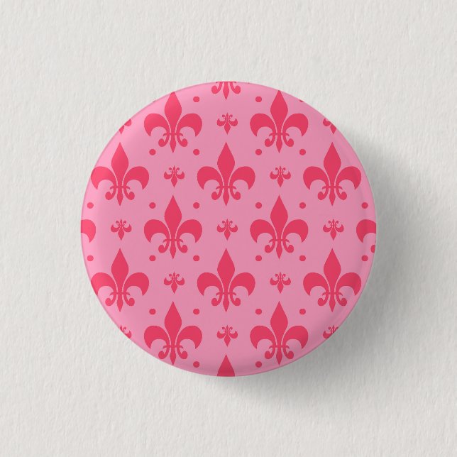 Bóton Redondo 2.54cm Design de padrão rosa Fleur-de-lis (Frente)