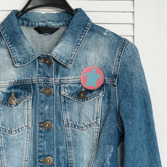 Bóton Redondo 2.54cm Design de Tartaruga-do-mar no oceano Seafoam Verde (Criador carregado)