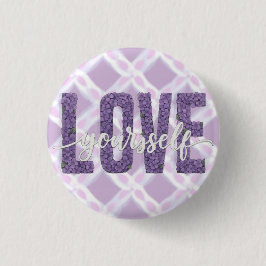 Bóton Redondo 2.54cm Design de texto floral 'Amar a Si Mesmo' Lavanda
