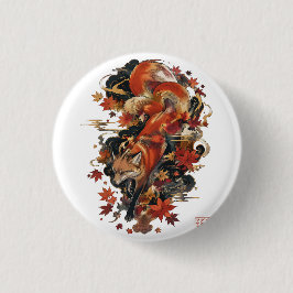 Bóton Redondo 2.54cm Design Espiritual do Kitsune Japonês de Outono