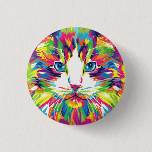 Bóton Redondo 2.54cm Design Gato Face Geométrica Prismática - 32453