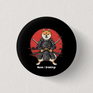 Bóton Redondo 2.54cm Design Gráfico de Arte Japonesa Shiba Inu Samurai