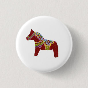 Bóton Redondo 2.54cm Design Red Dala Horse de 6 pinos