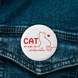 Bóton Redondo 2.54cm Dia das Mães Gato Mãe Coração Vermelho Simples